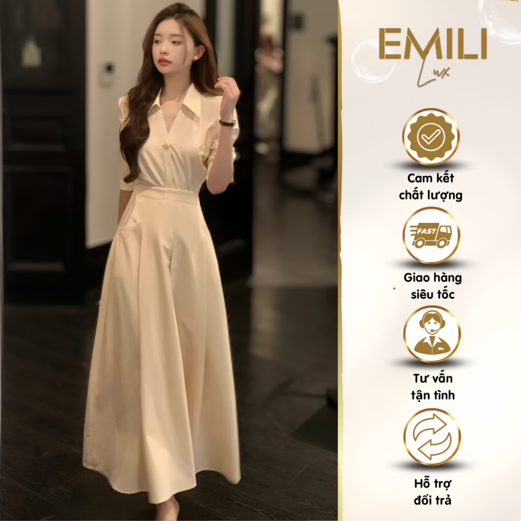 Set áo sơ mi Emili chân váy xoè dáng thanh lịch chất nhuyễn [V179]