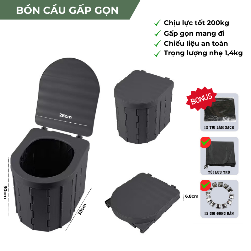 Bồn cầu di động dã ngoại, bồn cầu cắm trại gấp gọn đi vệ sinh cỡ lớn, tiện lợi khi đi du lịch, dã ngoại -DCP14
