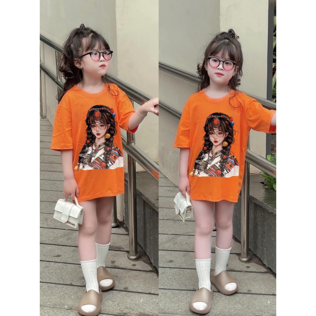 Áo thun cho bé hình cô gái dân tộc, áo thun gia đình mẹ và bé,