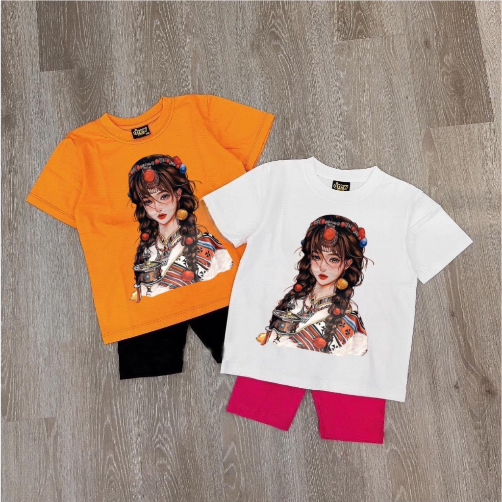 Áo thun cho bé hình cô gái dân tộc, áo thun gia đình mẹ và bé,