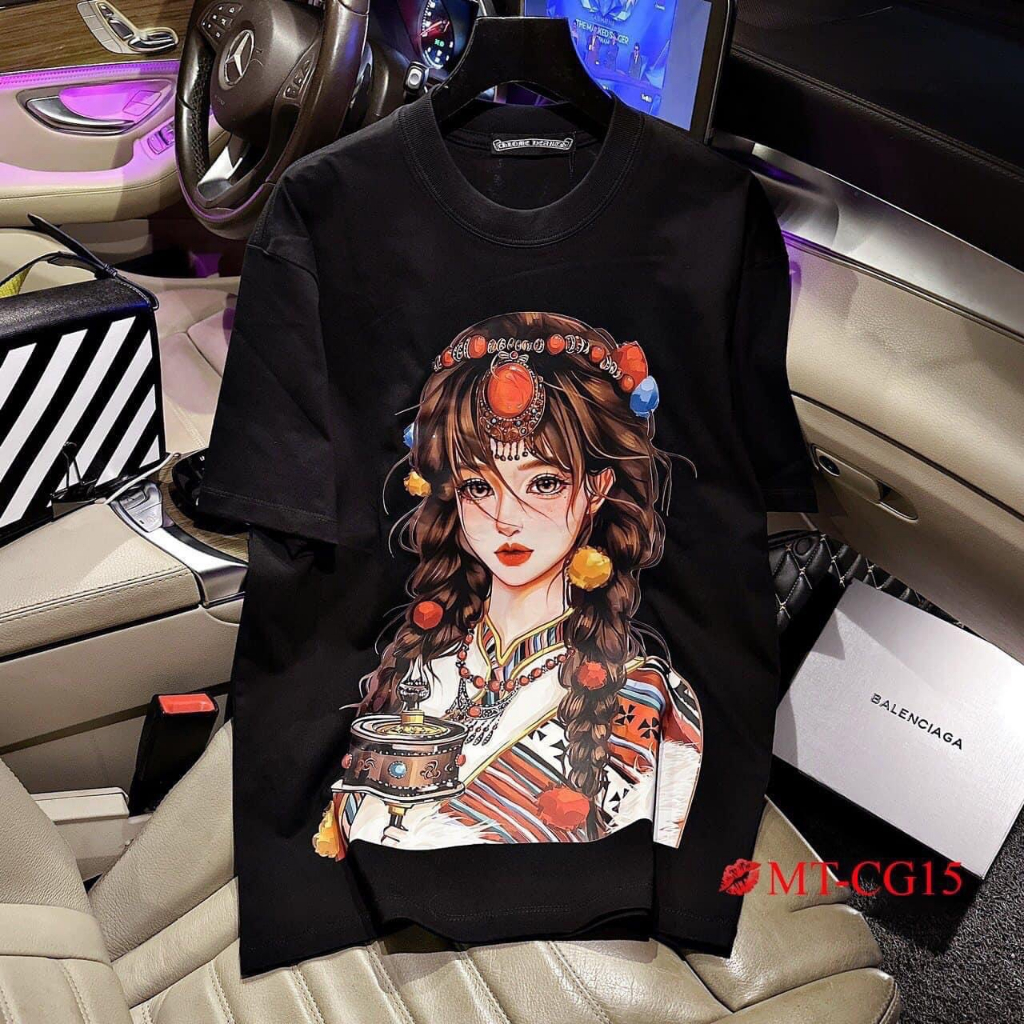 Áo thun cho bé hình cô gái dân tộc, áo thun gia đình mẹ và bé,