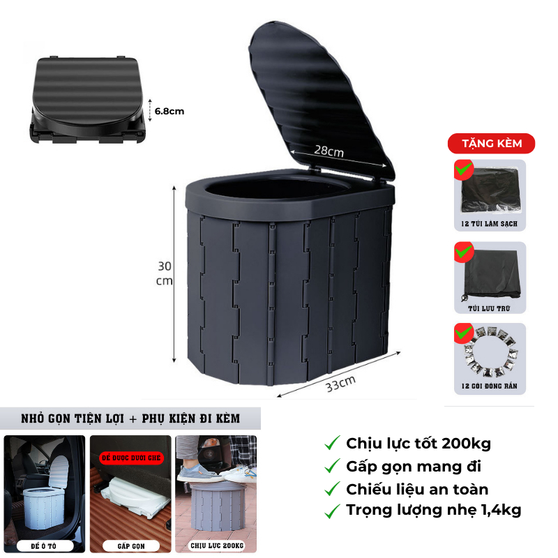 Bồn cầu di động dã ngoại, bồn cầu cắm trại gấp gọn đi vệ sinh cỡ lớn, tiện lợi khi đi du lịch và dã ngoại -DCP14