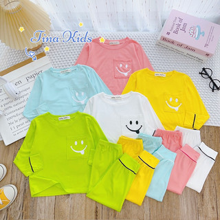 (7-30kg) Bộ Dài Tay Thun Lạnh Minky Mom- Bộ Dài Tay Phối Viền Túi In Mặt Cười cho  Bé Trai Bé Gái