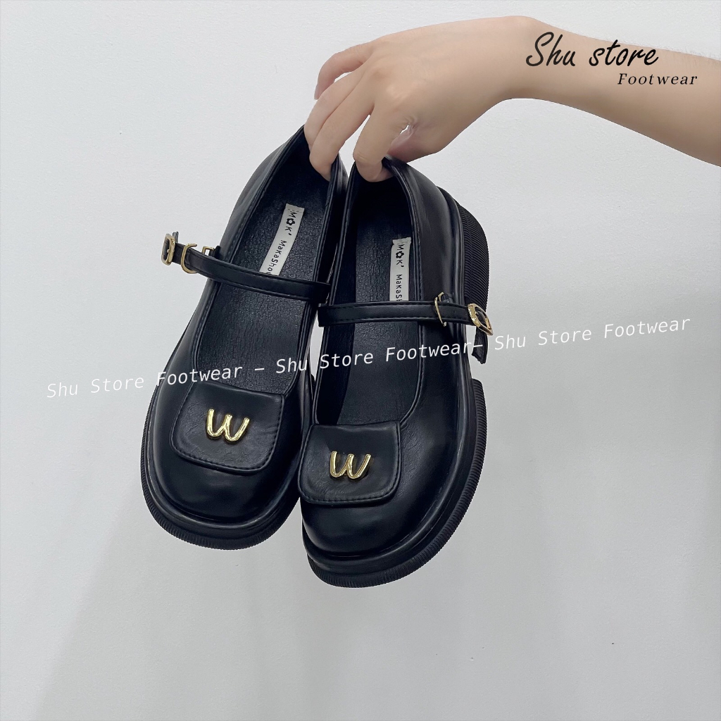 Giày búp bê Shu Store giày mũi tròn đính khóa vàng đế độn 4cm thời trang kiểu mới dành cho nữ