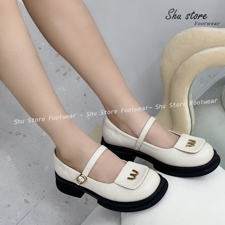 Giày búp bê Shu Store giày mũi tròn đính khóa vàng đế độn 4cm thời trang kiểu mới dành cho nữ
