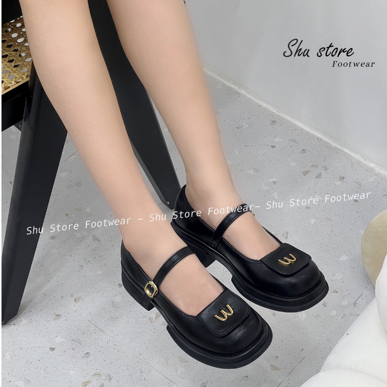 Giày búp bê Shu Store giày mũi tròn đính khóa vàng đế độn 4cm thời trang kiểu mới dành cho nữ