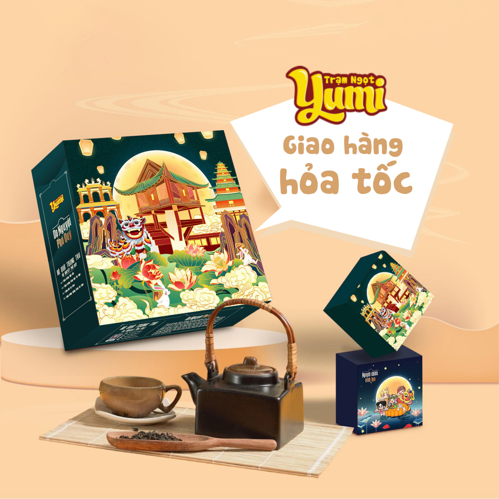 Hộp bánh trung thu 4 bánh Trạm ngọt Yumi, Quà tặng Doanh nghiệp, Gia đình và Người thân