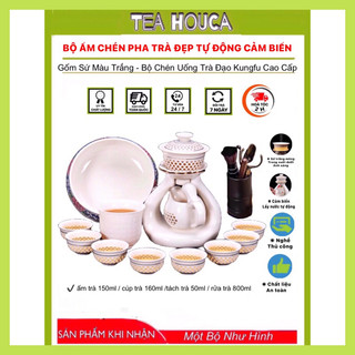 Bộ Ấm Chén Pha Trà Đẹp Tự Động Cảm Biến Gốm Sứ Màu Trắng ,Bộ Chén Uống Trà Đạo Kungfu Cao Cấp