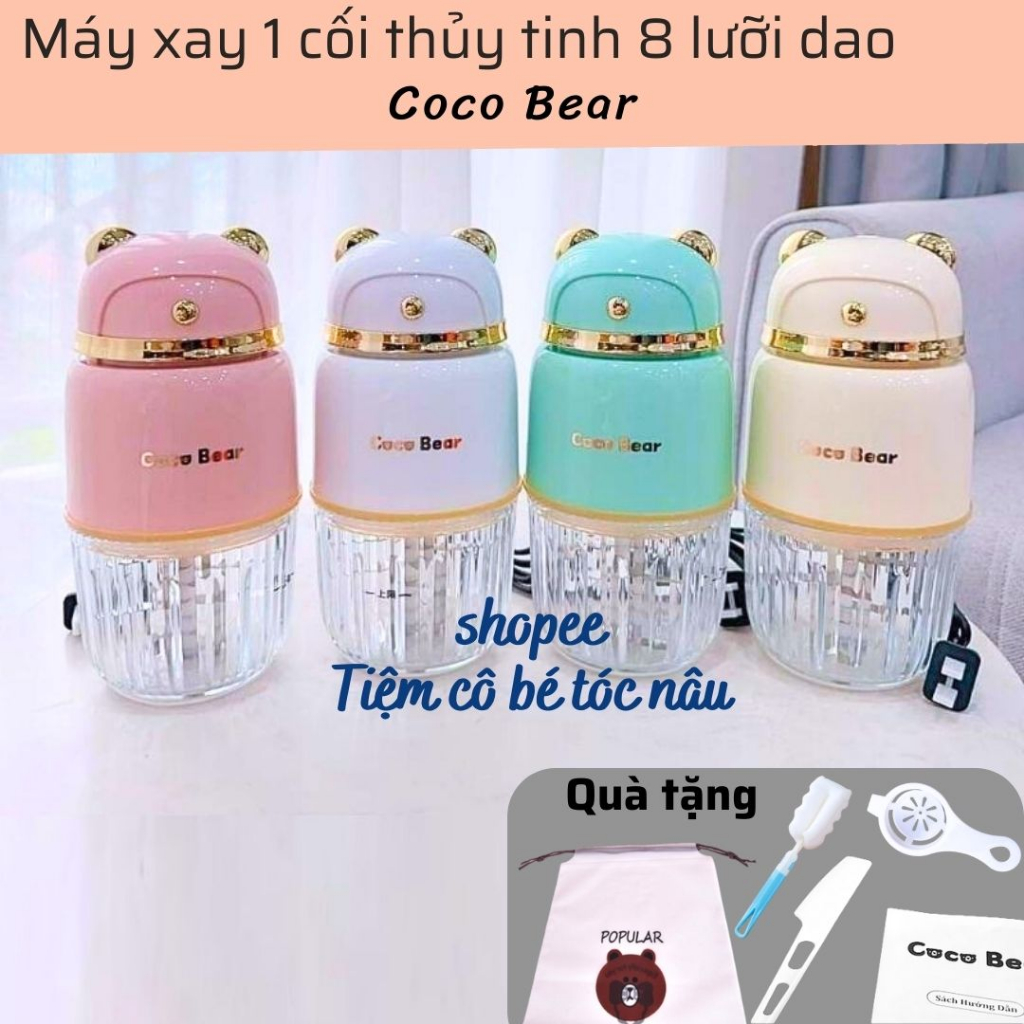 Máy xay Coco Bear chính hãng 8 lưỡi dao Xay Thịt Cá Tôm Sinh tố Xay nhuyễn đồ ăn dặm cho bé Máy đa năng 1 cối thủy tinh