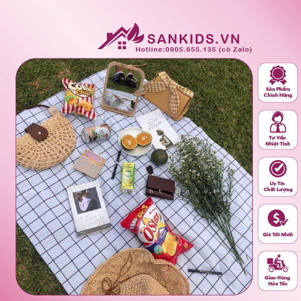 Khăn trải bàn Caro Decor không thấm nước, khăn picnic, khăn phông nền chụp ảnh vintage