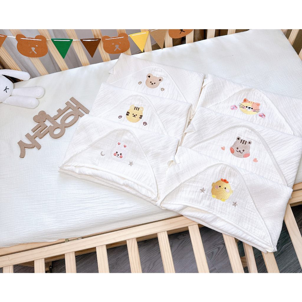 Ủ choàng đón bé, ủ choàng xô đón bé Molli/Monona họa tiết dễ thương, thoáng mát giúp bé ngủ ngon giấc