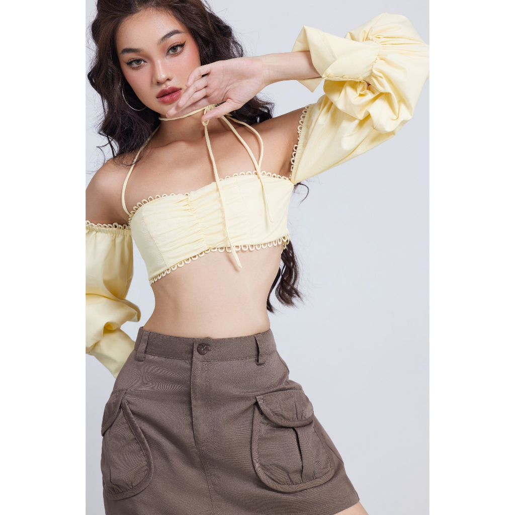 Áo Croptop Nữ Tay Dài Trễ Vai Nữ Tính - LACE TOP - GOÛT DE JUN