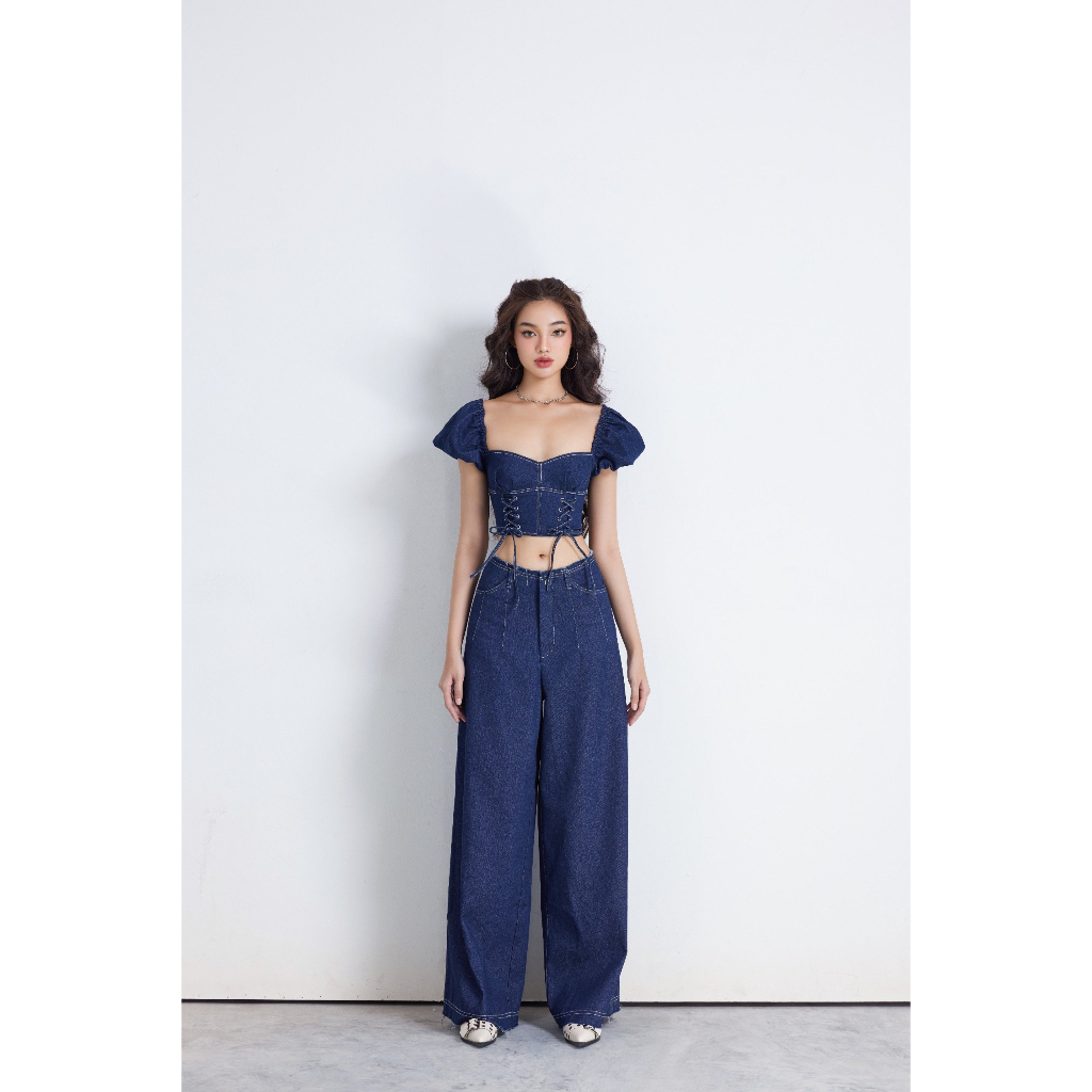 Áo Croptop Denim Tay Phồng Cổ Vuông - DARCY TOP - GOÛT DE JUN