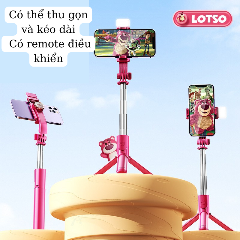Gậy Tự Sướng Hình Gấu Dâu, Mickey Có Remote Điều Khiển và Đèn, Gậy Chụp Hình Dễ Thương Chất Lượng Cao