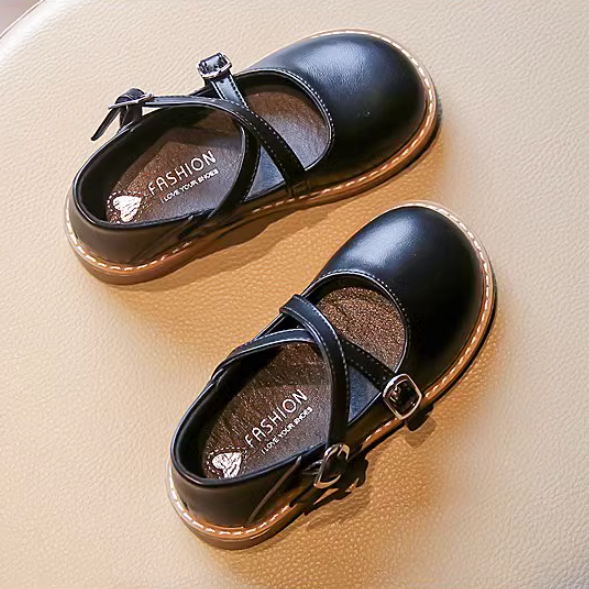 Giày Búp Bê Công Chúa Cho Bé Quai Chéo, Đế Cao Su Mềm Có Chỉ Khâu Chắc Chắn