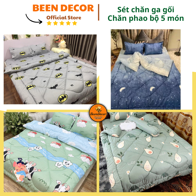 (DEAL SỐC) ️💓 Trọn bộ 5 món ga gối mền đắp mùa đông, chăn phao trần bông 2 mặt cotton poly (gạt trái để xem thêm mẫu)
