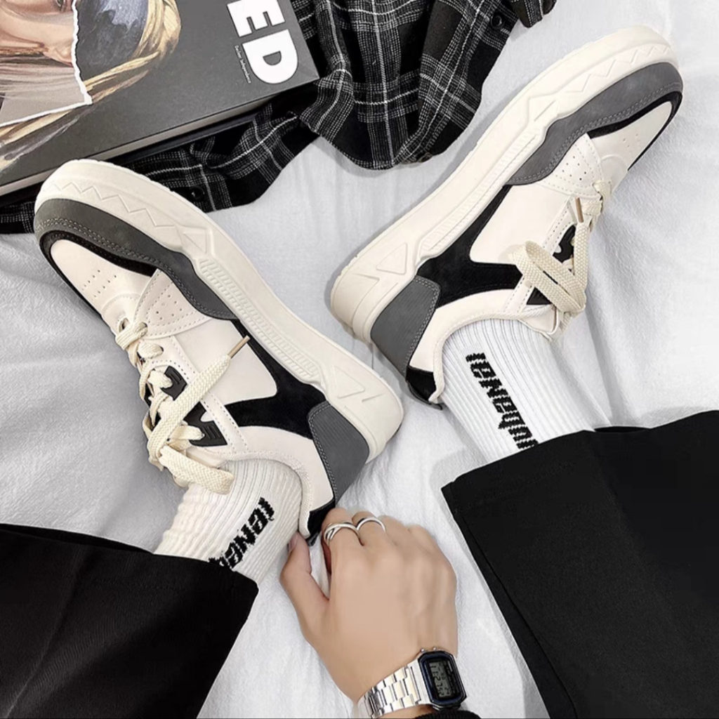 Giày thể thao nam HP đế độn 3 phân, Giày nam basic họa tiết dây thừng, Giày da nam sneaker street style