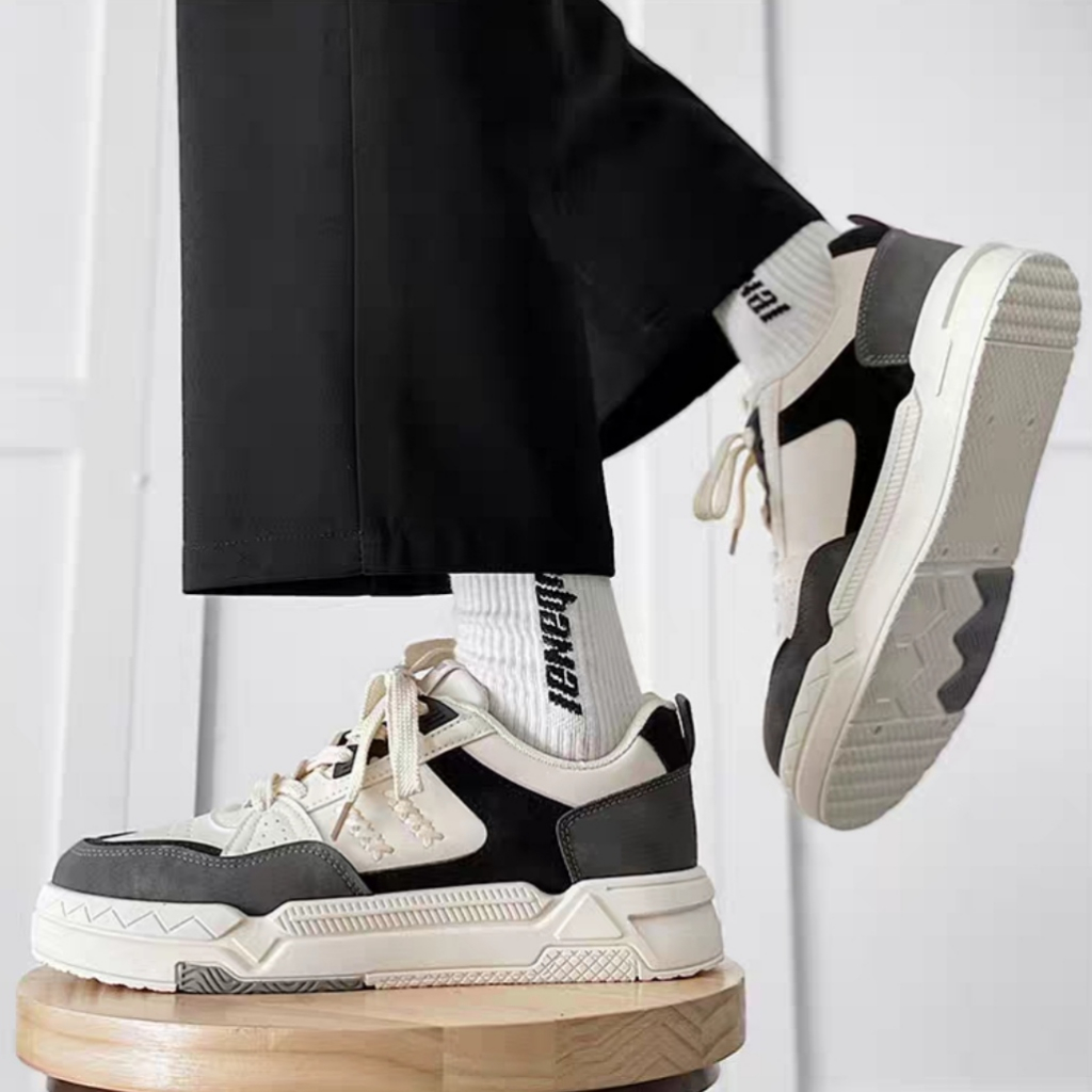 Giày thể thao nam HP đế độn 3 phân, Giày nam basic họa tiết dây thừng, Giày da nam sneaker street style