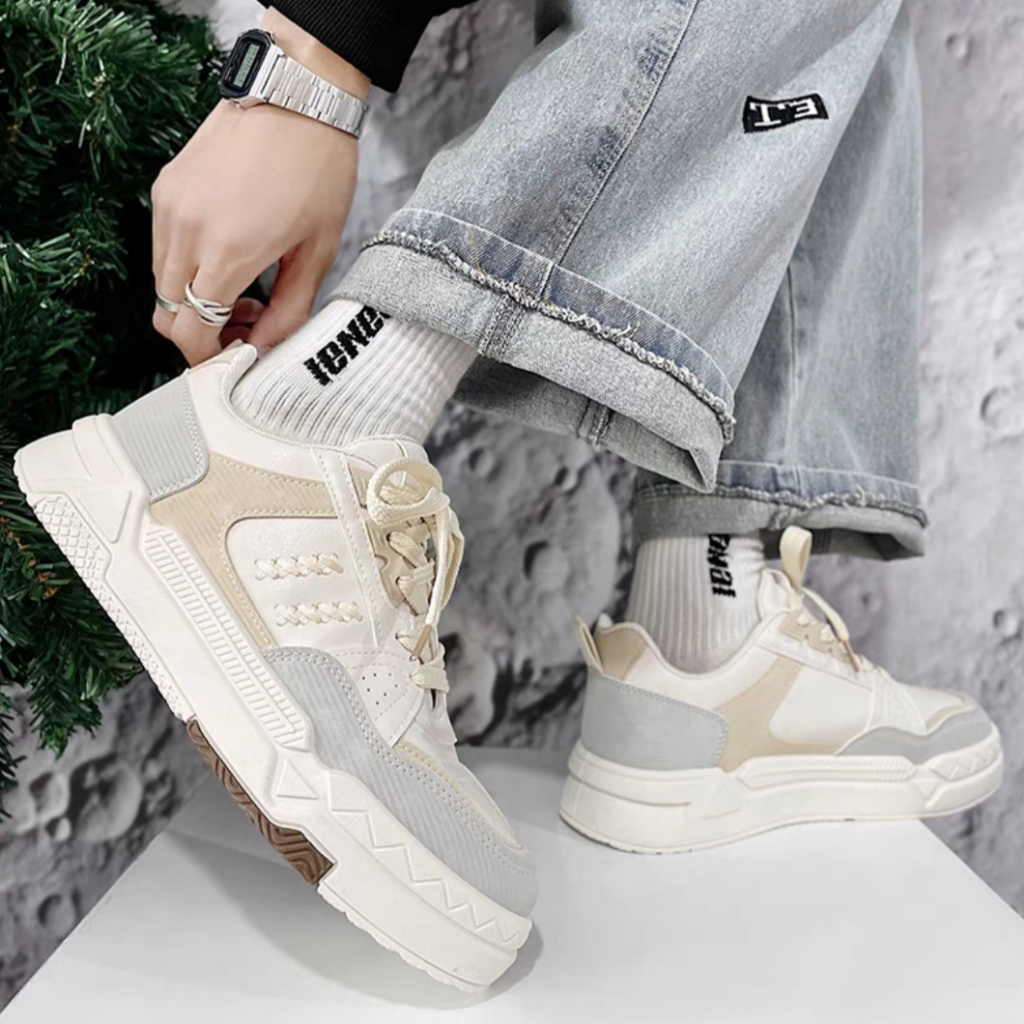 Giày thể thao nam HP đế độn 3 phân, Giày nam basic họa tiết dây thừng, Giày da nam sneaker street style