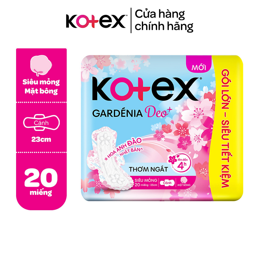 Băng vệ sinh Kotex Gardenia Deo+ Hoa Anh Đào  gói 20 miếng 23cm