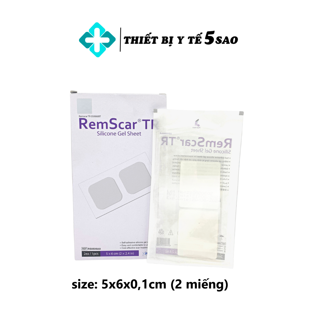 2 Miếng dán ép sẹo lồi Hàn Quốc RemScar TR 100% silicon y tế an toàn, lành tính size 5x6cm DATE T6/2024