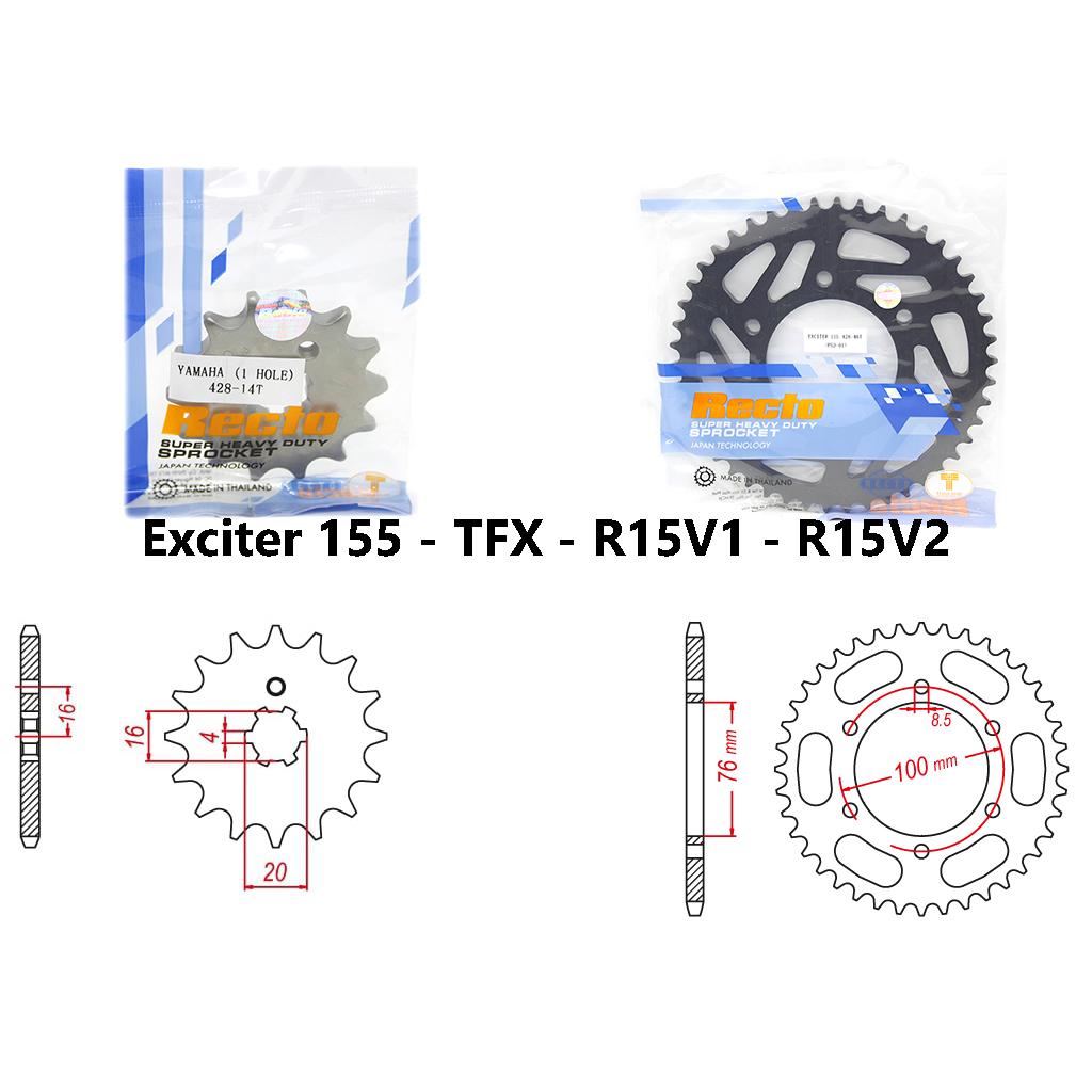 Nhông dĩa lẻ RECTO Exciter 155 TFX R15   chính hãng
