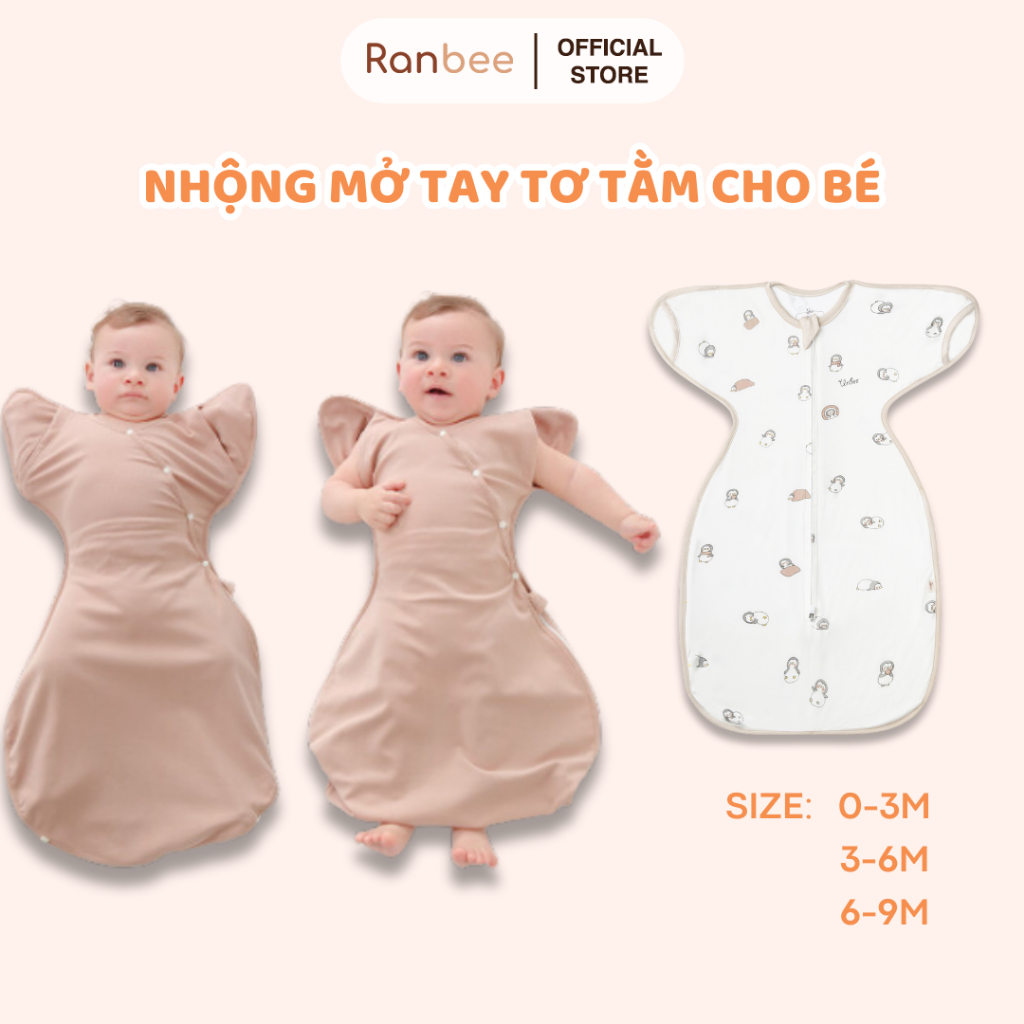 Nhộng Chũn Mở Tay Ranbee Chất Liệu Tơ Tằm Mềm Mịn Co Giãn Tốt Size 0-9M