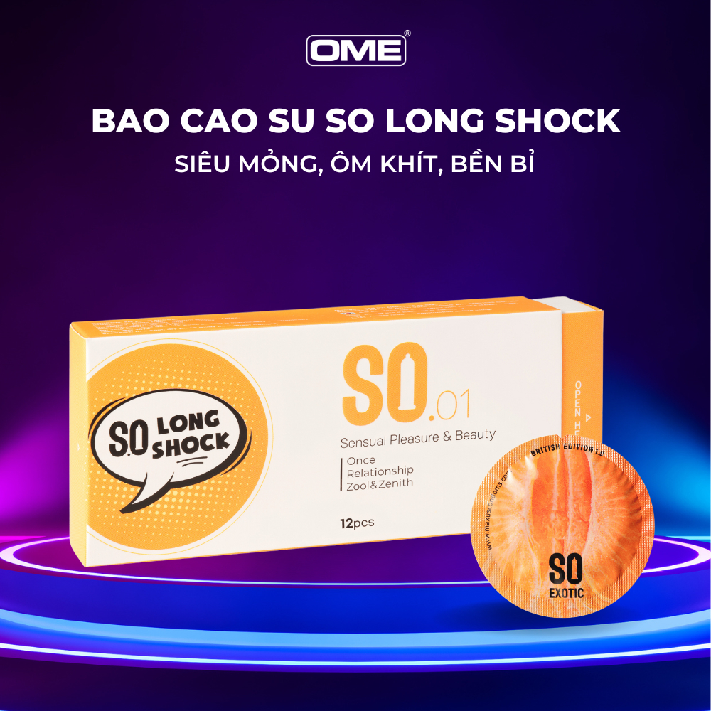 Bao cao su SO LONG SHOCK size 52mm siêu mỏng, kéo dài 9% hương nhân sâm 12 cái/ hộp