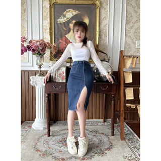 [ ẢNH THẬT ] CHÂN VÁY JEAN XẺ CHÉO DÁNG DÀI