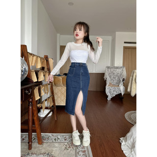 [ ẢNH THẬT ] CHÂN VÁY JEAN XẺ CHÉO DÁNG DÀI