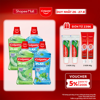 Combo 4 Nước súc miệng Colgate diệt 99% vi khuẩn Plax trà xanh & bạc hà 500ml