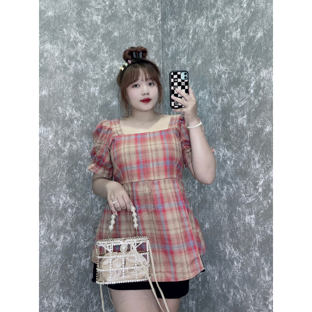 Áo lụa phối thổ cẩm bigsize tay búp cổ vuông phối bèo sang chảnh dể thương - SM27