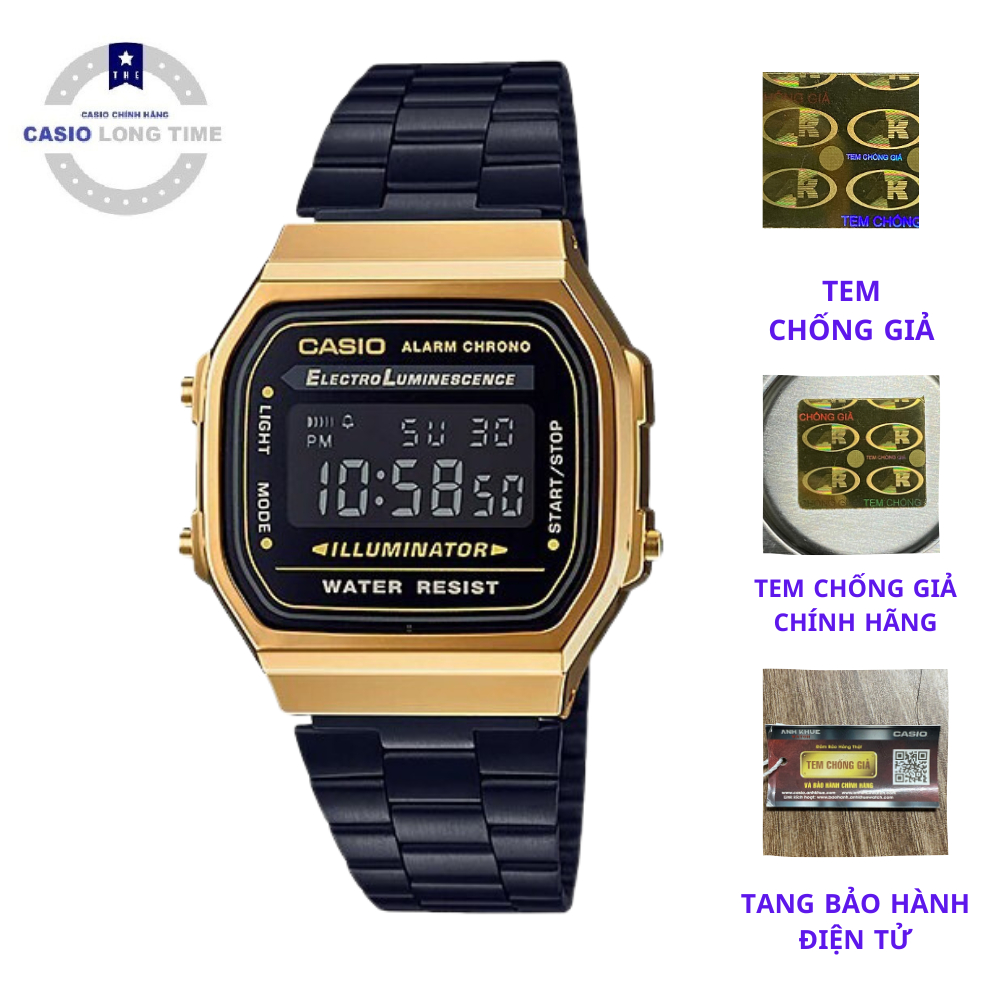 Đồng Hồ Nam Casio A168WEGB-1BDF Chính hãng Black Gold Dây Đeo Kim Loại