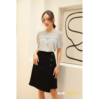 Sonnguyen áo sơ mi nữ công sở hoạ tiết chấm bi tay ngắn 31102