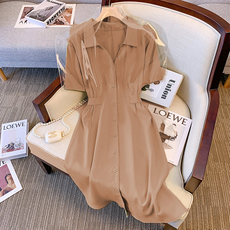 MIMI BigSize  Đầm Big Size Sơ Mi Chun Eo Co Giãn Thời Trang Pháp