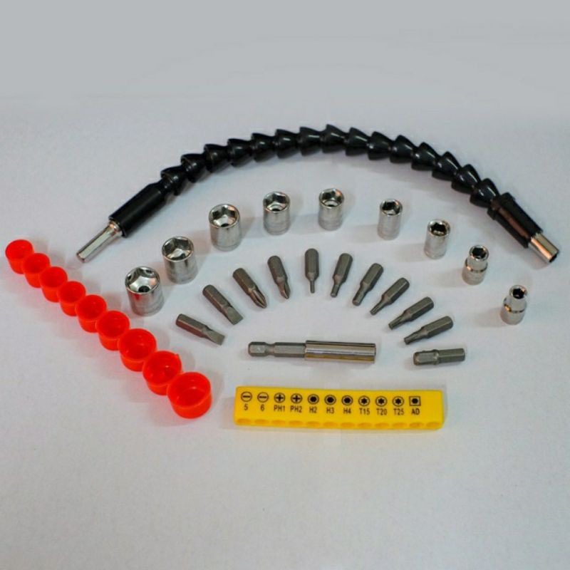 Bộ Tháo Vít tháo Bulong 21 Chi Tiết có dây nối dài dùng cho máy khoan pin, hoặc dây chuyển động