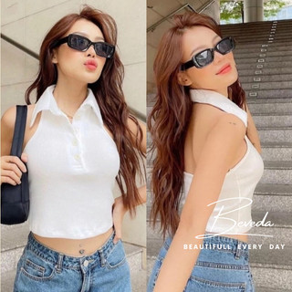 Áo Kiểu Nữ Ba Lỗ Croptop Cổ Bẻ Có Nút