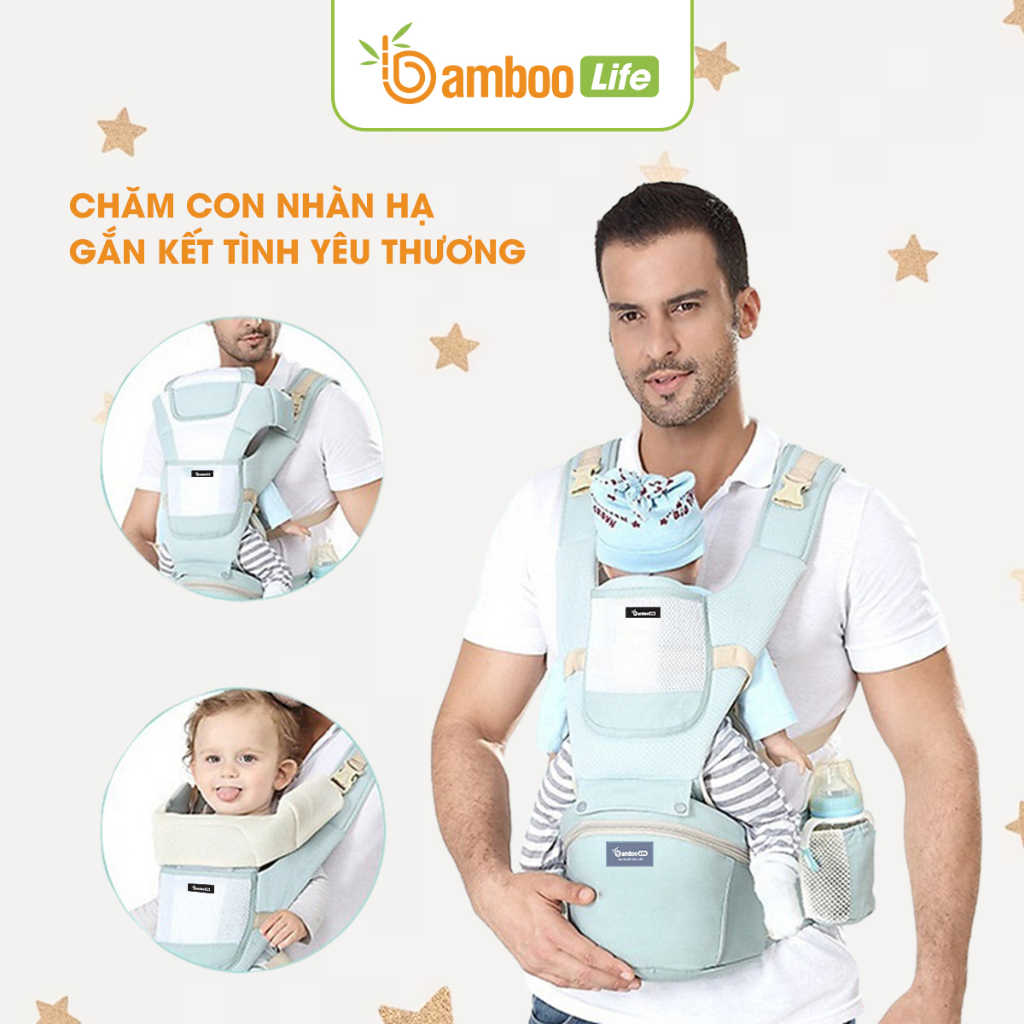 Địu em bé sơ sinh Bamboo Life BL032 nhiều tư thế cho bé trợ lực, đa chức năng có ghế chống gù siêu nhẹ cho trẻ em