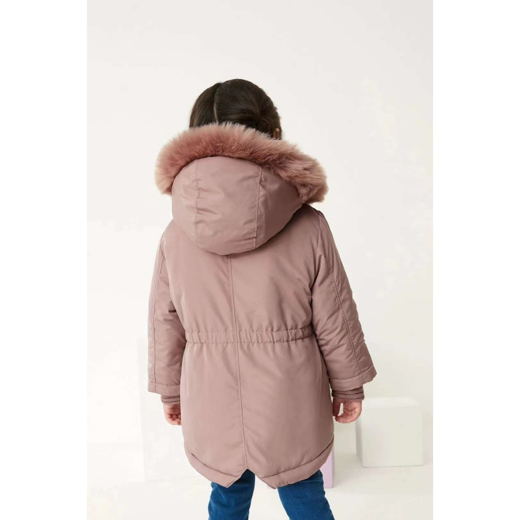 Áo parka bé gái túi bèo mũ lông 2 màu