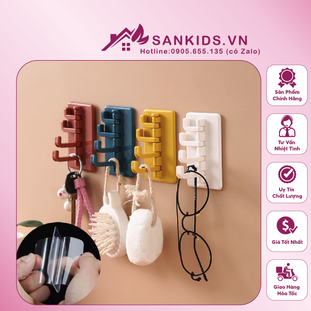 Móc Dán Tường Đa Năng 4 CHẤU có thể xoay 180 độ tùy chỉnh hướng Siêu Chắc Chắn và tiện lợi