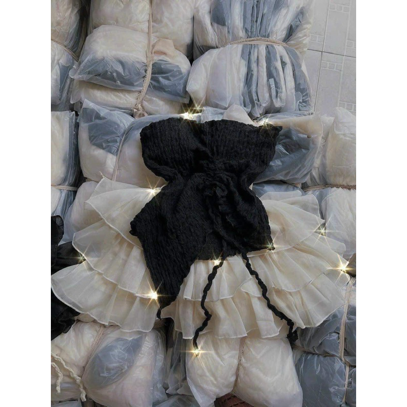 Set Áo Dây Croptop Thun Nhún Tà Xéo Vạt Nhọn RÚT SƯỜN + Quần Short Tơ Tầng Lưng Chun