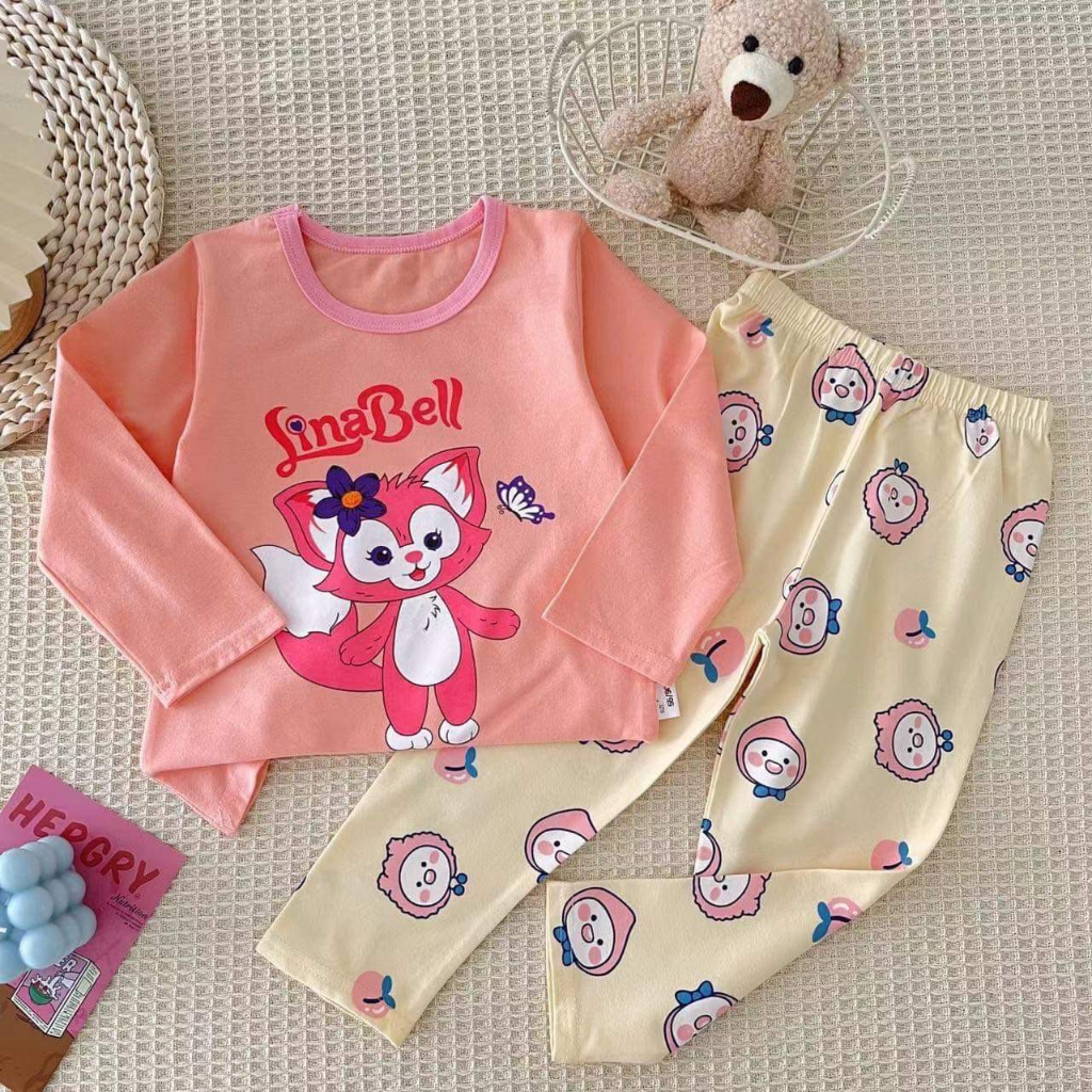 Đồ bộ dài tay bé gái - Bộ thun cotton xuất Hàn thu đông cho bé gái size đại