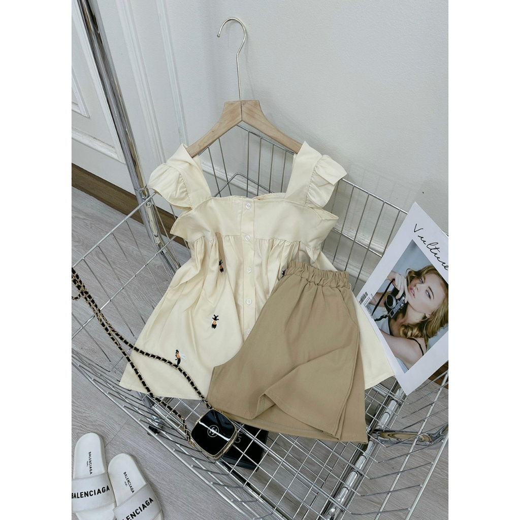 Bộ mặc nhà babydoll nữ thêu tổ ong tay cánh tiên chất đũi lụa mềm mát - Mã B110