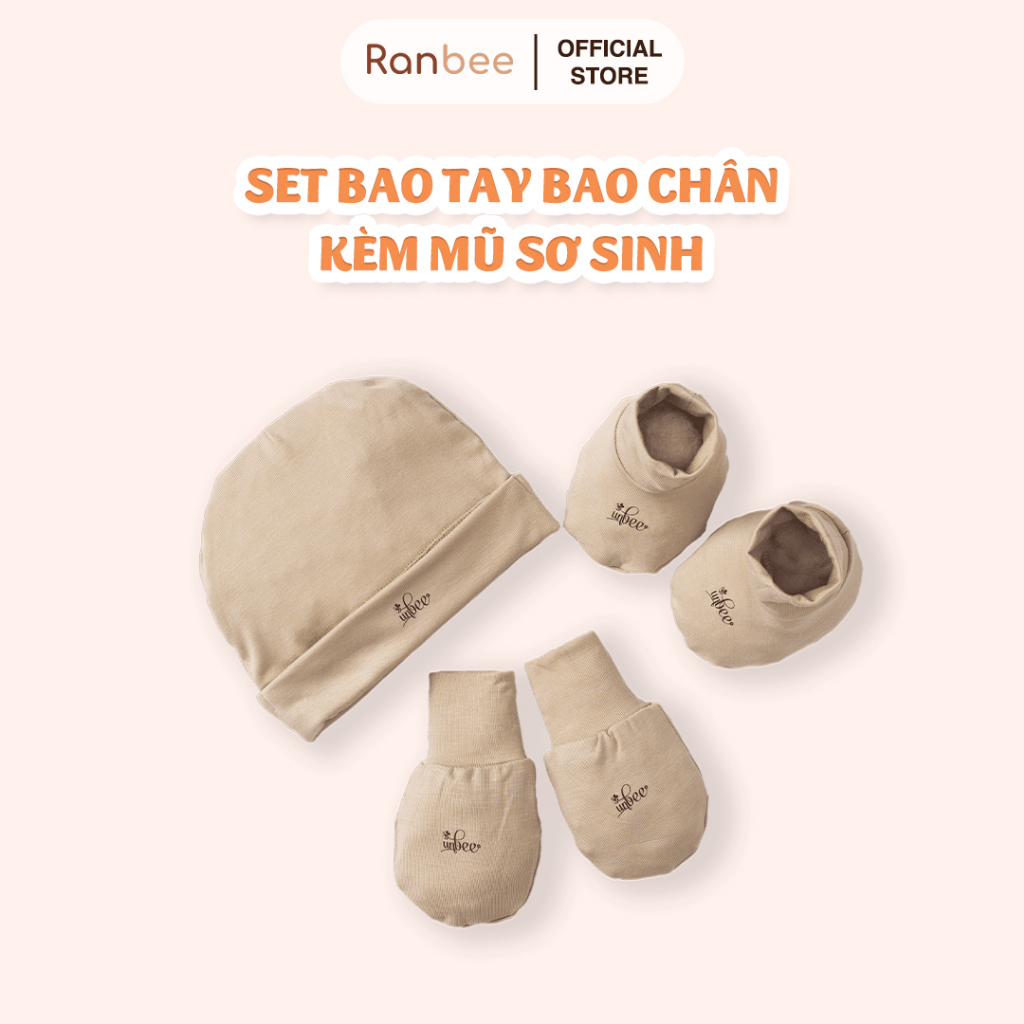 Set bao tay bao chân kèm mũ, yếm cho bé sơ sinh Ranbee chất liệu Modal cao cấp - PN035