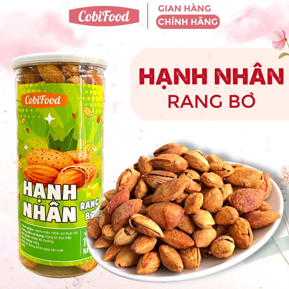 Hạt hạnh nhân Mỹ rang bơ Cobi Food hộp 500g hạnh nhân nhập khẩu Mỹ thơm ngon, vỏ mỏng
