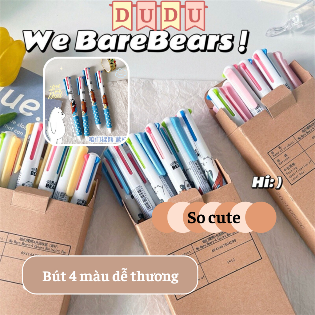 Bút bi 4 màu MINISO cực dễ thương, bút đánh dấu tiện dụng làm quà tặng văn phòng phẩm giá rẻ