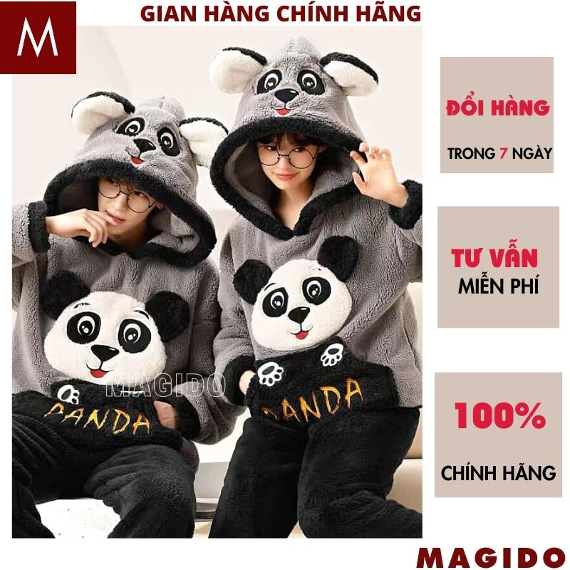 Bộ pyjama lông hình chú gấu trúc cute - Set quần áo nam nữ dáng dài có mũ ulzzang hàn quốc - MAGIDO BL60