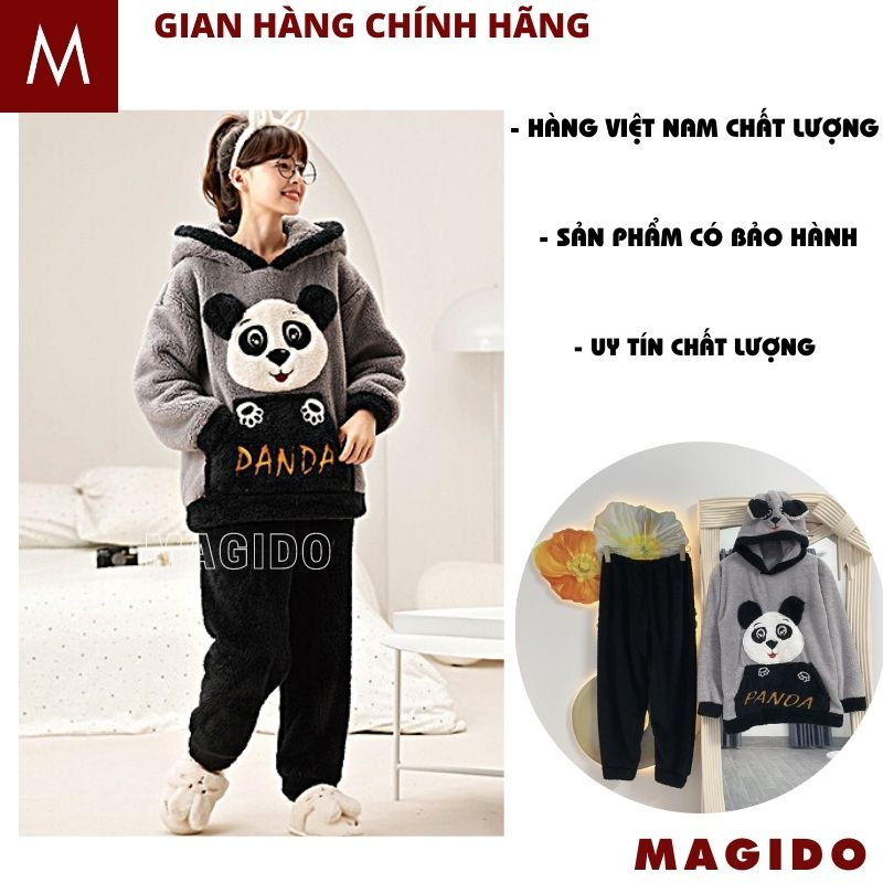 Bộ pyjama lông hình chú gấu trúc cute - Set quần áo nam nữ dáng dài có mũ ulzzang hàn quốc - MAGIDO BL60