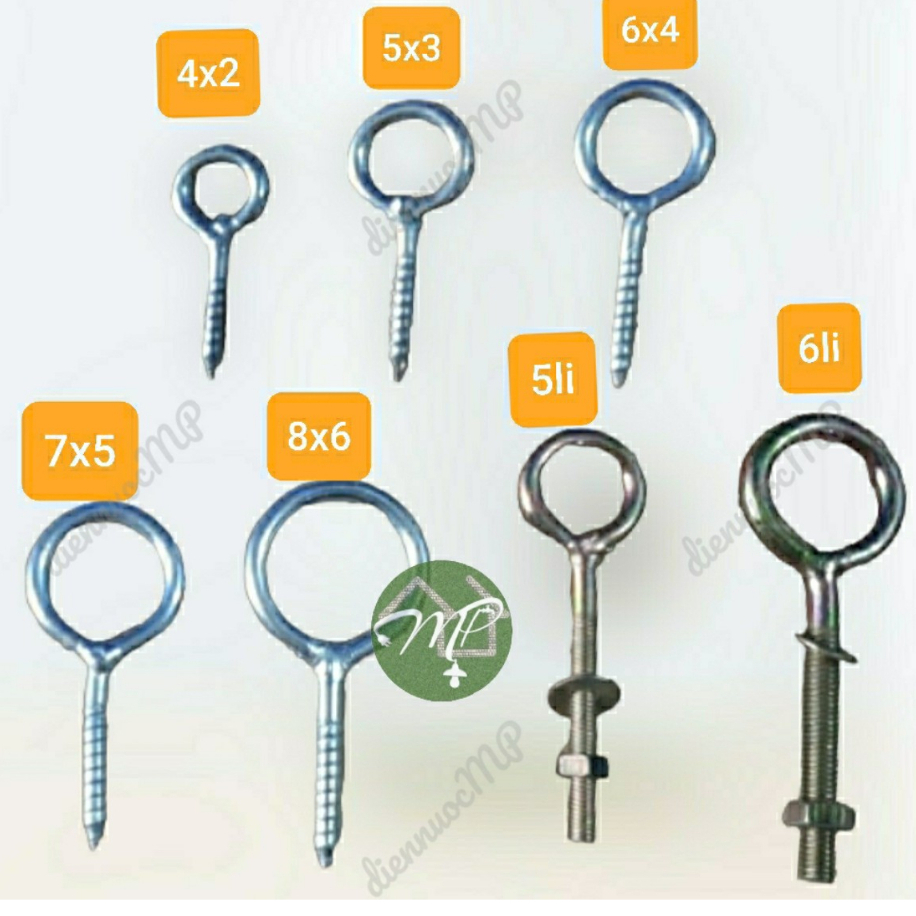 10CÁI khoen móc tròn vặn, khoen hàn, khoen tán, bulon khoen