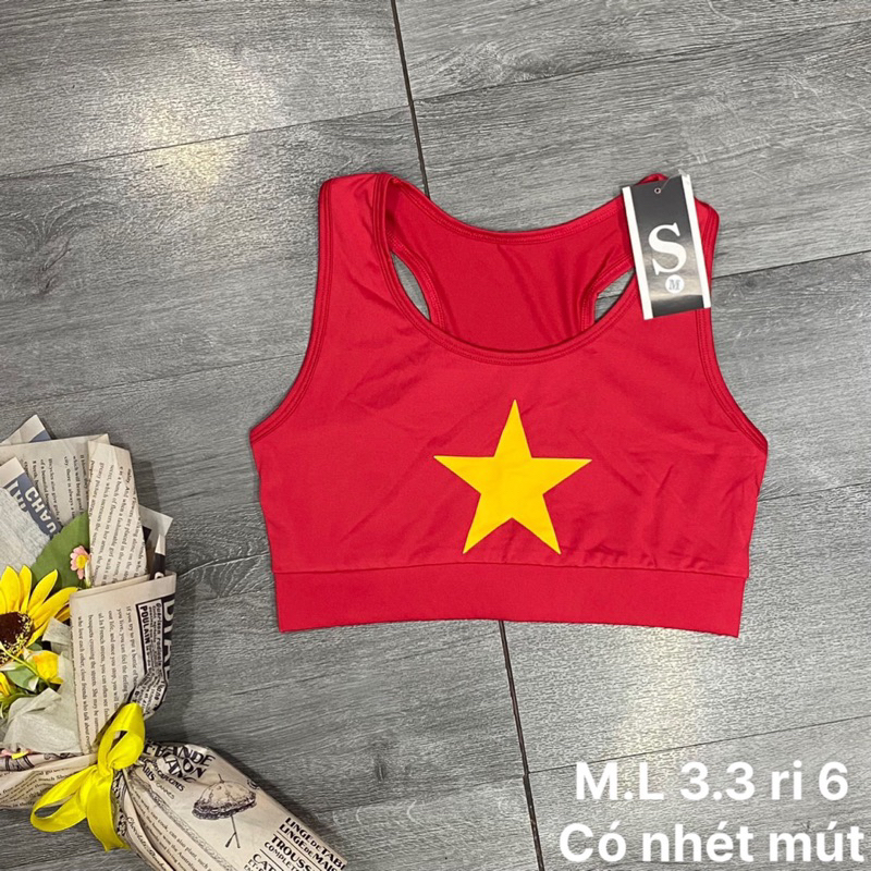 Bra Thể Thao Đỏ Sao Vàng RIVIO Chất Thun Poly Co Giãn Size M L